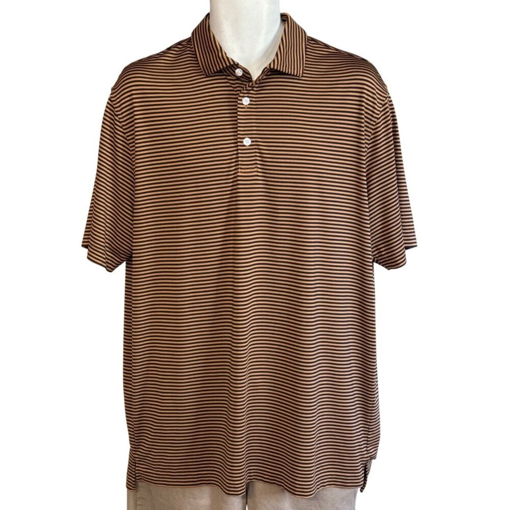 Hart Schaffner Marx Luxury Performance Shirt~Size L~Orange Blue Striped Top L147